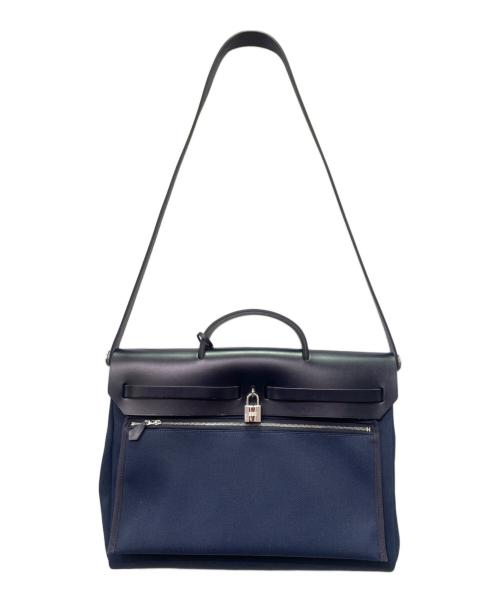HERMES（エルメス）HERMES (エルメス) エールバッグジップ PM/シルバー金具/トワルオフィシエ×レザー/B刻印/2023年 ネイビー サイズ:PMの古着・服飾アイテム