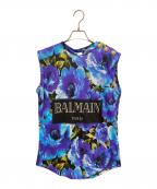 BALMAINバルマン）の古着「総柄ノースリーブカットソー」｜ブルー