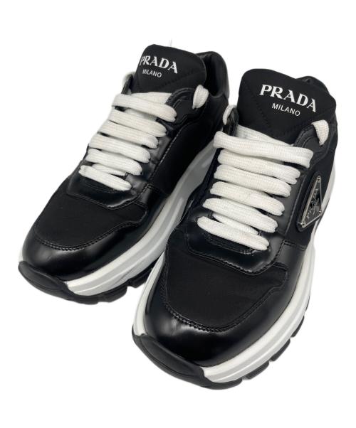 PRADA（プラダ）PRADA (プラダ) サイドプレートレザースニーカー ブラック サイズ:35 1/2の古着・服飾アイテム