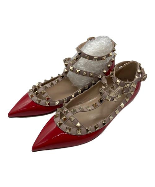 VALENTINO（ヴァレンティノ）VALENTINO (ヴァレンティノ) スタッズ パンプス レッド×ベージュ サイズ:35 1/2の古着・服飾アイテム