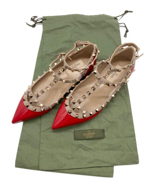 VALENTINO（ヴァレンティノ）VALENTINO (ヴァレンティノ) スタッズ パンプス レッド×ベージュ サイズ:35 1/2の古着・服飾アイテム