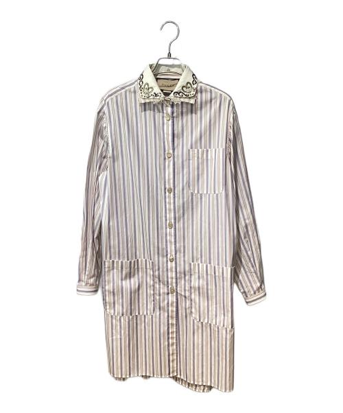 GUCCI（グッチ）GUCCI (グッチ) Gucci Striped Shirt Dress with Detachable Collar/ストライプシャツワンピース ホワイト×ブルー サイズ:36の古着・服飾アイテム