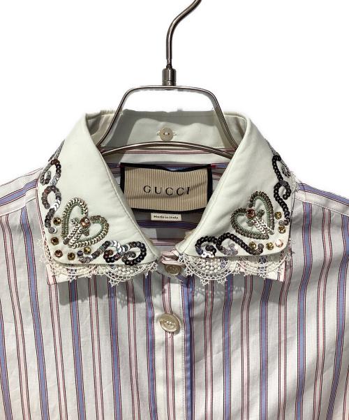 GUCCI（グッチ）GUCCI (グッチ) Gucci Striped Shirt Dress with Detachable Collar/ストライプシャツワンピース ホワイト×ブルー サイズ:36の古着・服飾アイテム