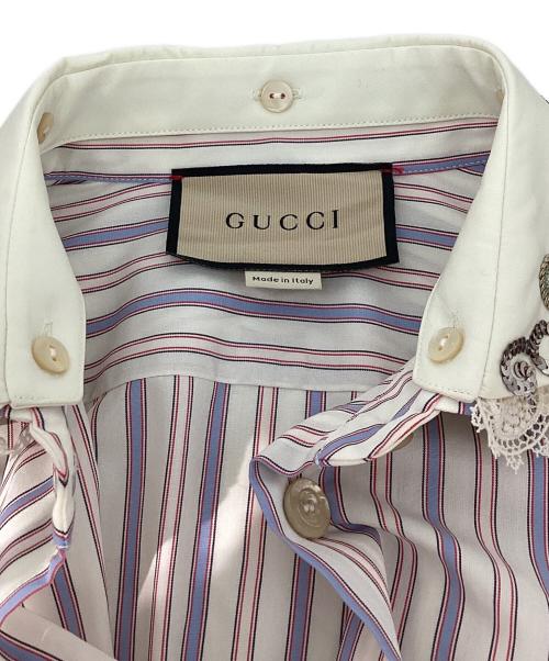 GUCCI（グッチ）GUCCI (グッチ) Gucci Striped Shirt Dress with Detachable Collar/ストライプシャツワンピース ホワイト×ブルー サイズ:36の古着・服飾アイテム