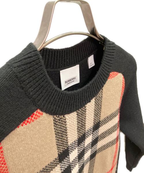 BURBERRY（バーバリー）BURBERRY (バーバリー) ノバチェック ニット ワンピース ブラック×ベージュ サイズ:128の古着・服飾アイテム