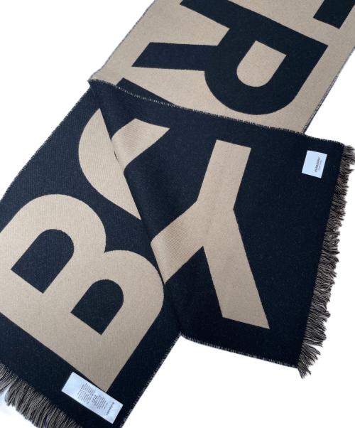 BURBERRY（バーバリー）BURBERRY (バーバリー) ロゴウールマフラー ブラック×ベージュの古着・服飾アイテム