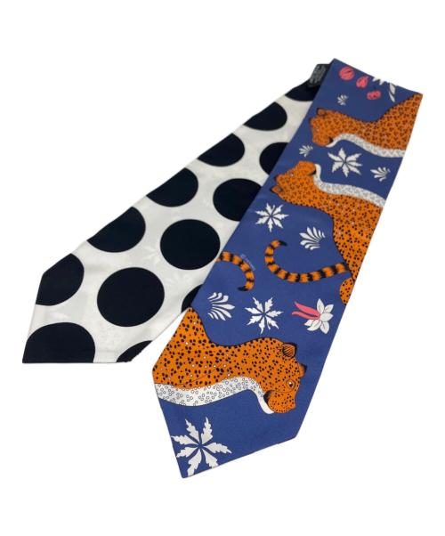 HERMES（エルメス）HERMES (エルメス) マキシツィリー/Les Leopards Twill Up ネイビー×ホワイトの古着・服飾アイテム