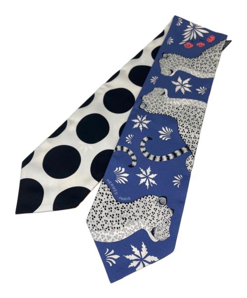 HERMES（エルメス）HERMES (エルメス) マキシツィリー/Les Leopards Twill Up ネイビー×ホワイトの古着・服飾アイテム