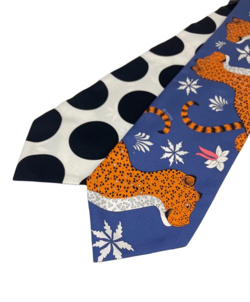 HERMES（エルメス）HERMES (エルメス) マキシツィリー/Les Leopards Twill Up ネイビー×ホワイトの古着・服飾アイテム