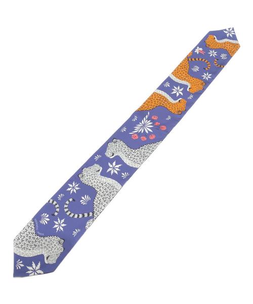 HERMES（エルメス）HERMES (エルメス) マキシツィリー/Les Leopards Twill Up ネイビー×ホワイトの古着・服飾アイテム