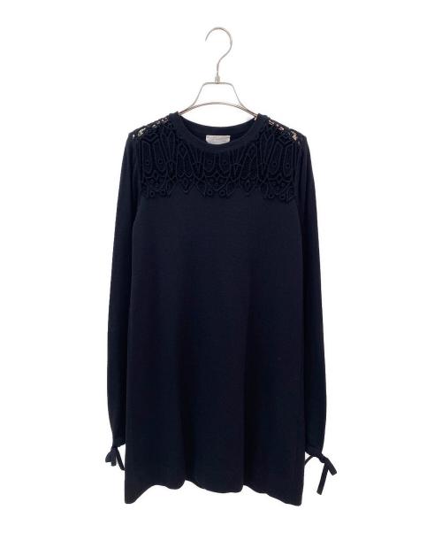 Chloe（クロエ）Chloe (クロエ) レースデザインニットワンピース ブラック サイズ:XSの古着・服飾アイテム