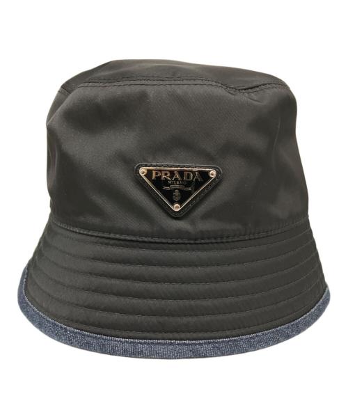 PRADA（プラダ）PRADA (プラダ) プレートデザイン デニム切替ハット ブラック サイズ:Sの古着・服飾アイテム