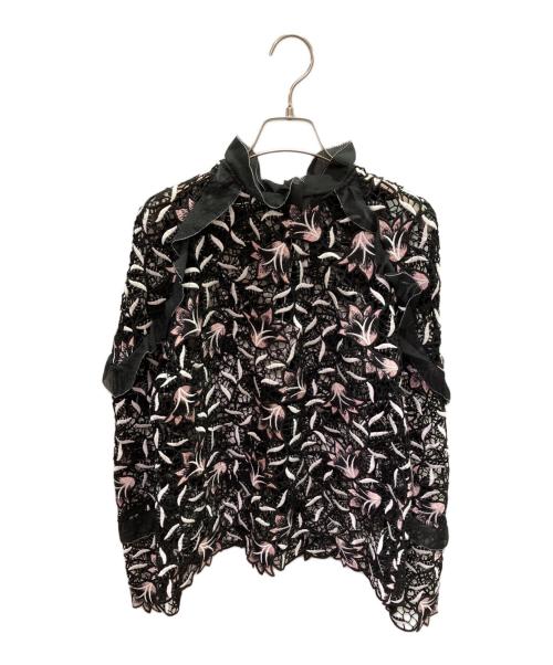 SELF PORTRAIT（セルフ ポートレイト）SELF PORTRAIT (セルフ ポートレイト) クロッシェフリルブラウス ブラック×ピンク サイズ:US8/UK12の古着・服飾アイテム