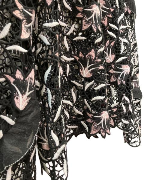 SELF PORTRAIT（セルフ ポートレイト）SELF PORTRAIT (セルフ ポートレイト) クロッシェフリルブラウス ブラック×ピンク サイズ:US8/UK12の古着・服飾アイテム