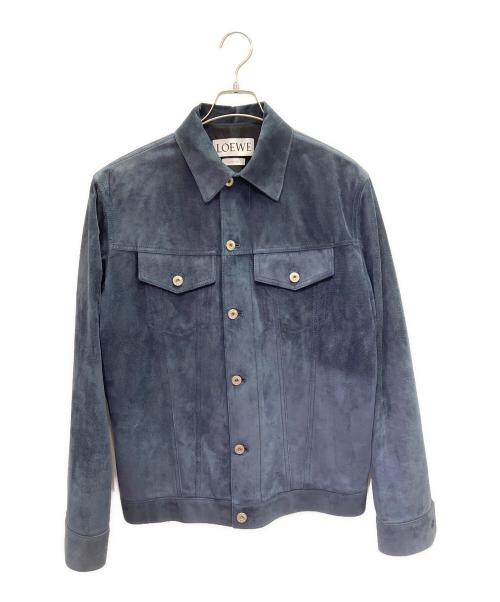 LOEWE（ロエベ）LOEWE (ロエベ) レザーパッチスウェードジャケット ネイビー サイズ:48の古着・服飾アイテム