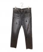 Saint Laurent Parisサンローランパリ）の古着「ダメージ加工デニムパンツ」｜ブラック