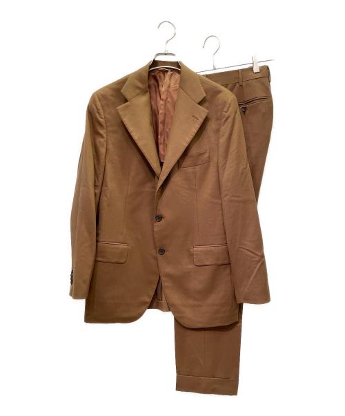 Belvest（ベルヴェスト）Belvest (ベルヴェスト) ウールサキソニーソリッド3B1プリーツスーツ キャメル サイズ:52の古着・服飾アイテム