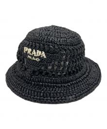 PRADA（プラダ）の古着「ウーブンファブリック バケットハット」｜ブラック