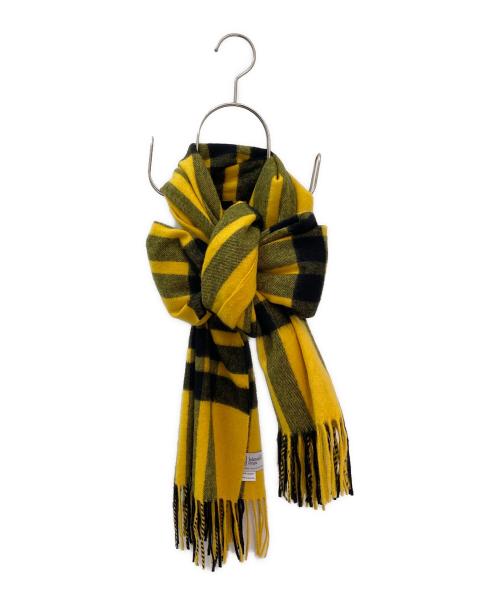 JOHNSTONS OF ELGIN（ジョンストンズオブエルガン）JOHNSTONS OF ELGIN (ジョンストンズオブエルガン) カシミヤ大判ストール イエロー×ブラックの古着・服飾アイテム