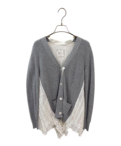 sacai（サカイ）sacai (サカイ) ニット切替カーディガン グレー×ホワイト サイズ:1の古着・服飾アイテム