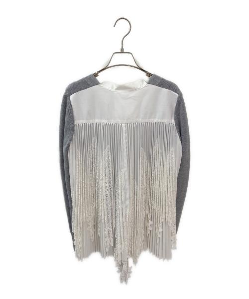 sacai（サカイ）sacai (サカイ) ニット切替カーディガン グレー×ホワイト サイズ:1の古着・服飾アイテム