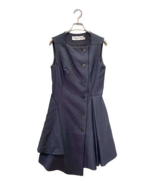 Christian Dior（クリスチャン ディオール）Christian Dior (クリスチャン ディオール) デザイン ノースリーブワンピース ネイビー サイズ:34の古着・服飾アイテム