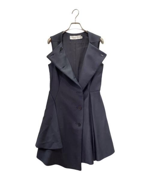 Christian Dior（クリスチャン ディオール）Christian Dior (クリスチャン ディオール) デザイン ノースリーブワンピース ネイビー サイズ:34の古着・服飾アイテム