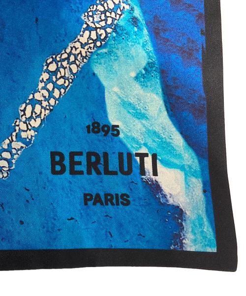 Berluti（ベルルッティ）Berluti (ベルルッティ) Wフェイス総柄シルクスカーフ ブルーの古着・服飾アイテム