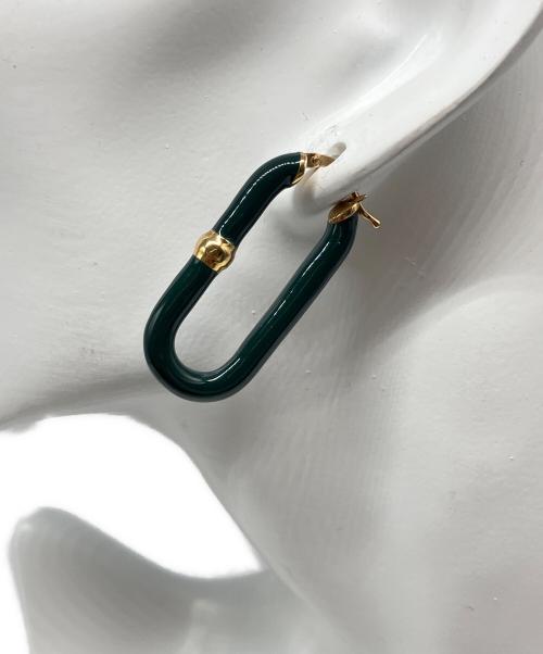 BOTTEGA VENETA（ボッテガベネタ）BOTTEGA VENETA (ボッテガベネタ) ロング フープ ピアス グリーン×ゴールドの古着・服飾アイテム