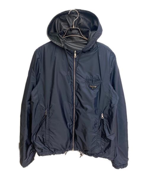 PRADA（プラダ）PRADA (プラダ) リバーシブルレザーフーディー ブラック×ネイビー サイズ:48の古着・服飾アイテム