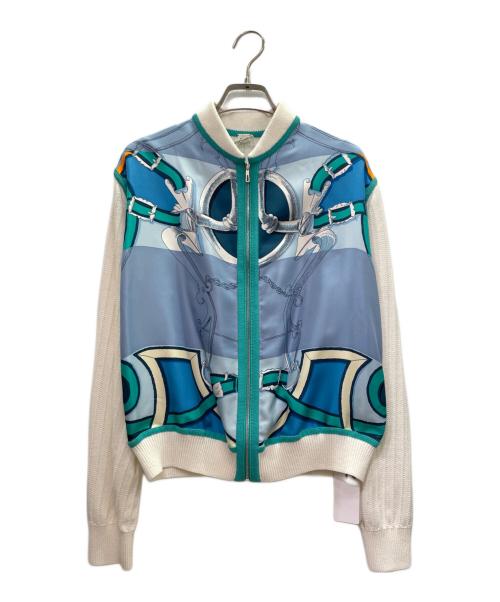 HERMES（エルメス）HERMES (エルメス) ツイルレーヌ ジップアップジャケット スカイブルー×ホワイト サイズ:36の古着・服飾アイテム