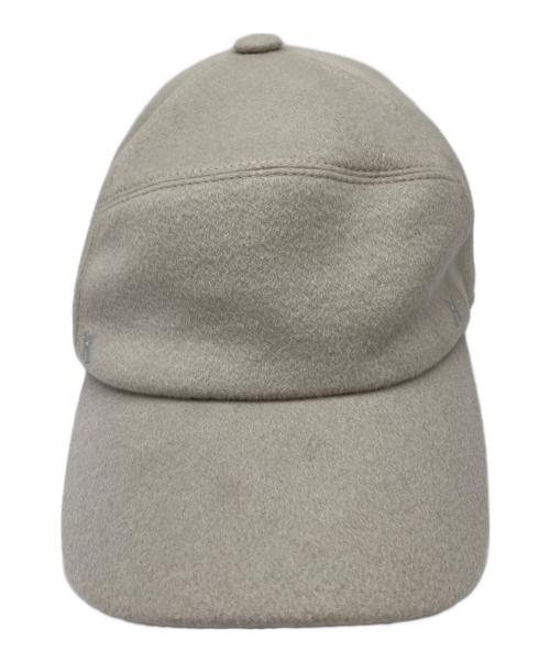 HERMES（エルメス）HERMES (エルメス) レザーパイピングカシミヤキャップ ライトグレー サイズ:60の古着・服飾アイテム