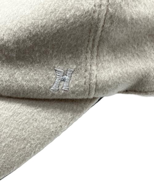 HERMES（エルメス）HERMES (エルメス) レザーパイピングカシミヤキャップ ライトグレー サイズ:60の古着・服飾アイテム