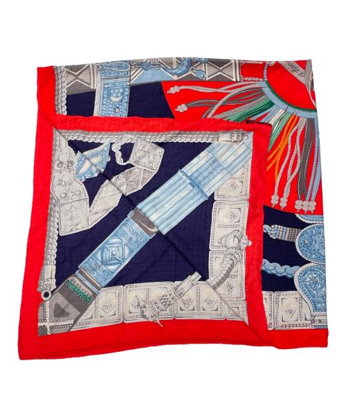 HERMES（エルメス）HERMES (エルメス) カレジェアン 《Ceintures et Liens ベルトと紐 》 レッド×ネイビー サイズ:140×140の古着・服飾アイテム