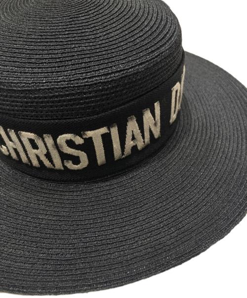 Christian Dior（クリスチャン ディオール）Christian Dior (クリスチャン ディオール) ロゴテープストローハット ブラック サイズ:57の古着・服飾アイテム