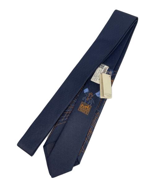 HERMES（エルメス）HERMES (エルメス) シルク刺繍 ネクタイ ネイビー サイズ:無し 未使用品の古着・服飾アイテム