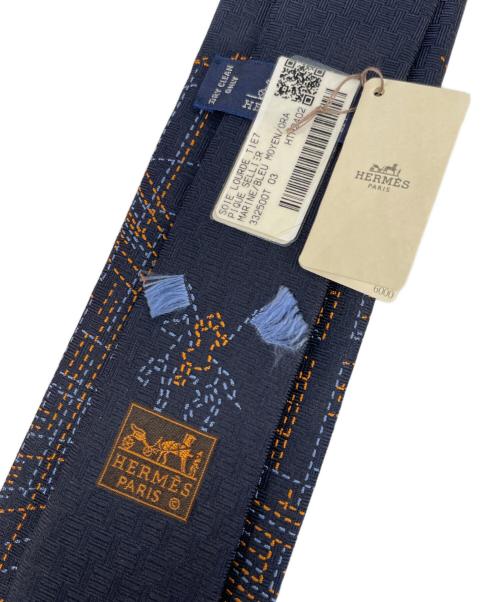 HERMES（エルメス）HERMES (エルメス) シルク刺繍 ネクタイ ネイビー サイズ:無し 未使用品の古着・服飾アイテム