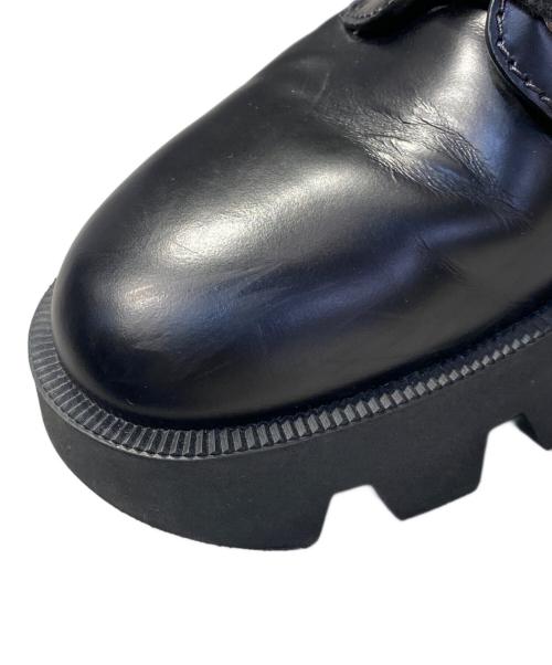 PRADA（プラダ）PRADA (プラダ) ロゴプレート レースアップ ブーツ ブラック×ベージュ サイズ:9の古着・服飾アイテム