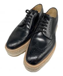 PRADA（プラダ）の古着「プラットフォームダービーウェッジソールシューズ」｜ブラック×ベージュ