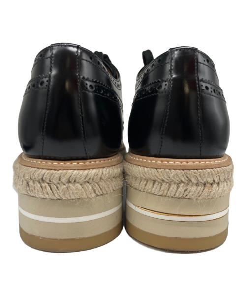 PRADA（プラダ）PRADA (プラダ) プラットフォームダービーウェッジソールシューズ ブラック×ベージュ サイズ:9　1/2の古着・服飾アイテム