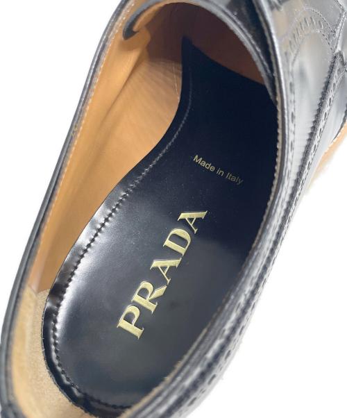 PRADA（プラダ）PRADA (プラダ) プラットフォームダービーウェッジソールシューズ ブラック×ベージュ サイズ:9　1/2の古着・服飾アイテム