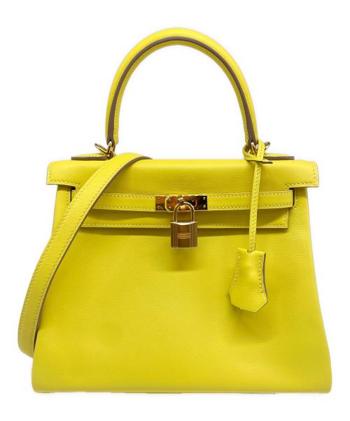 HERMES（エルメス）HERMES (エルメス) ケリー25 内縫い/ゴールド金具/ヴォースイフト/ライム/Y刻印 ライム サイズ:25の古着・服飾アイテム