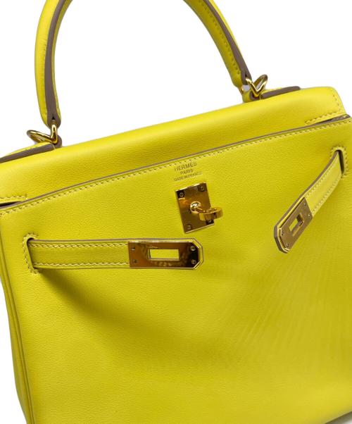 HERMES（エルメス）HERMES (エルメス) ケリー25 内縫い/ゴールド金具/ヴォースイフト/ライム/Y刻印 ライム サイズ:25の古着・服飾アイテム