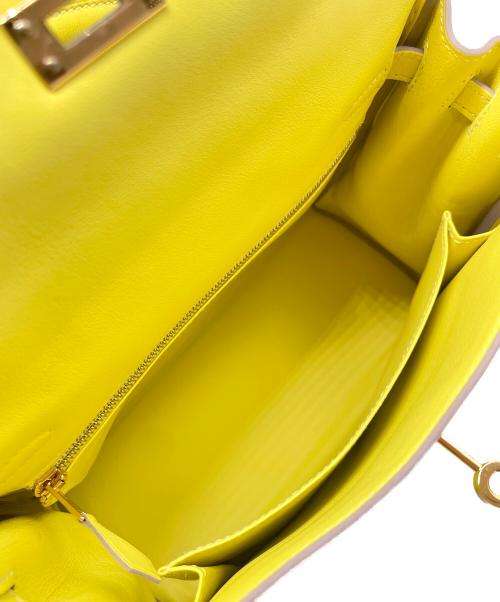 HERMES（エルメス）HERMES (エルメス) ケリー25 内縫い/ゴールド金具/ヴォースイフト/ライム/Y刻印 ライム サイズ:25の古着・服飾アイテム