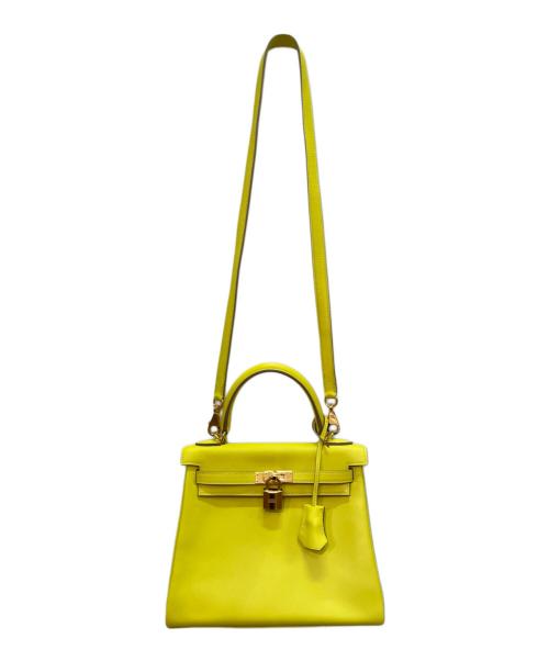 HERMES（エルメス）HERMES (エルメス) ケリー25 内縫い/ゴールド金具/ヴォースイフト/ライム/Y刻印 ライム サイズ:25の古着・服飾アイテム