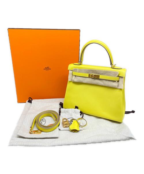 HERMES（エルメス）HERMES (エルメス) ケリー25 内縫い/ゴールド金具/ヴォースイフト/ライム/Y刻印 ライム サイズ:25の古着・服飾アイテム