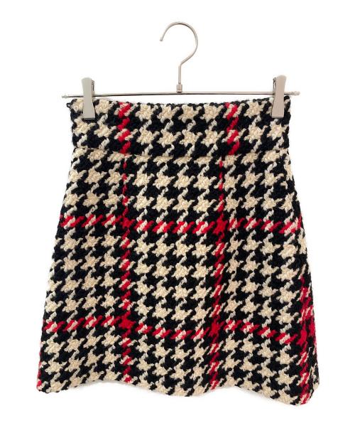 MIU MIU（ミュウミュウ）MIU MIU (ミュウミュウ) 千鳥格子柄スカート アイボリー×ブラック サイズ:36の古着・服飾アイテム
