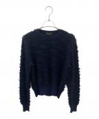DRAWERドゥロワー）の古着「カシミヤ ミンクフリンジセーター」｜ブラック×ネイビー