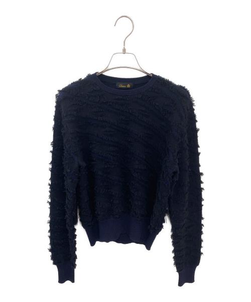 DRAWER（ドゥロワー）DRAWER (ドゥロワー) カシミヤ ミンクフリンジセーター ブラック×ネイビー サイズ:Freeの古着・服飾アイテム