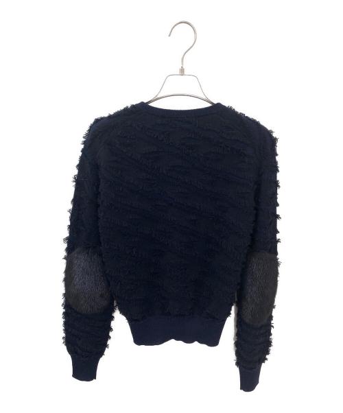 DRAWER（ドゥロワー）DRAWER (ドゥロワー) カシミヤ ミンクフリンジセーター ブラック×ネイビー サイズ:Freeの古着・服飾アイテム